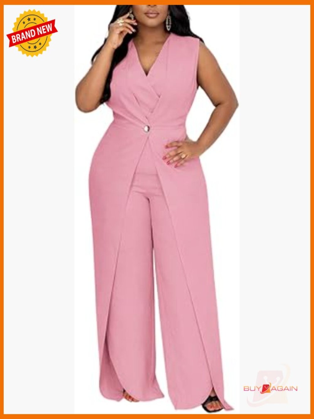 Wide Leg Split Jumpsuit V Neck Sleeveless Dressy Romper